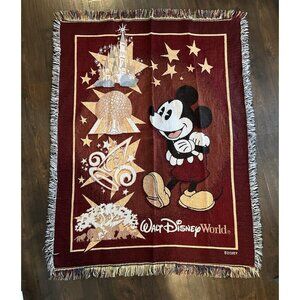 DISNEY MICKEY MOUSE EPCOT ANIMAL KINGDOM ALL PARKS WOVEN TASSELED THROW BLANKET